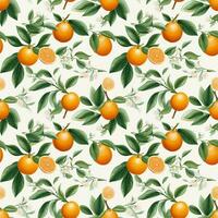 AI generated orange pattern and leaf seamless pattern background photo