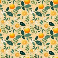 AI generated orange pattern and leaf seamless pattern background photo