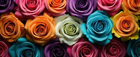 AI generated bright colored roses covered in paper photo