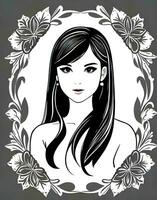 ai generado fantasía generativo ai en el tema de belladona. negro y blanco retrato de un cuento de hadas mujer en floral estilo. foto