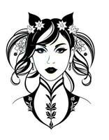 AI generated Fantasy generative AI on the theme of Belladonna. Black and White portrait of a fairytale woman in floral style. photo