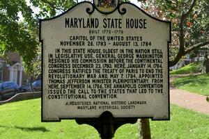 Annapolis, MD, USA 2023. Historic marker giving information on the Maryland State House in Annapolis, MD photo