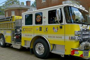 Annapolis, MD, USA 2023. Bright yellow fire truck of the Annapolis Fire Dept photo