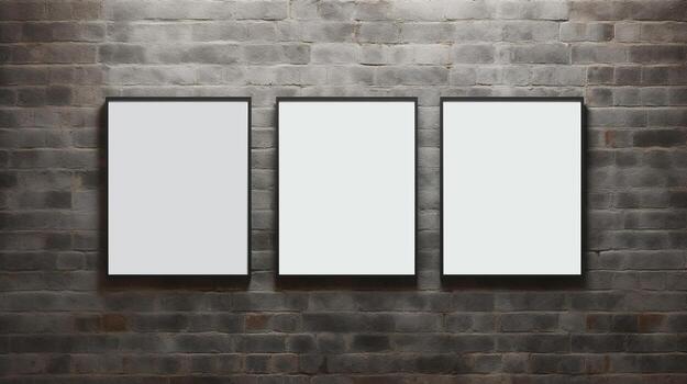 AI generated Generative AI, set of three posters mock up, blank minimalistic background, artwork template photo