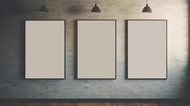 AI generated Generative AI, set of three posters mock up, blank minimalistic background, artwork template photo