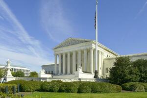 Washington DC, USA, 2023. Outside the Supreme Court of the United States building in Washington DC photo