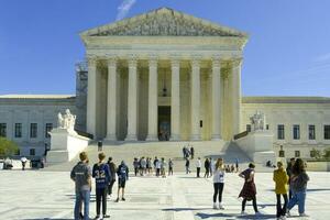 Washington DC, USA, 2023. People outside the Supreme Court in Washington DC photo