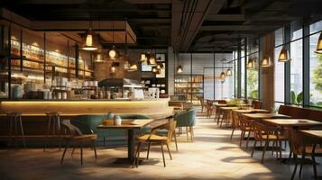 AI generated Rustic Charm - wooden style restaurant cafe photo