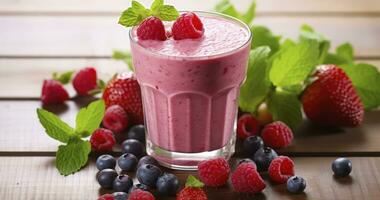 AI generated The Natural Charm of a Raspberry Smoothie Accompanied by Fresh Berries photo