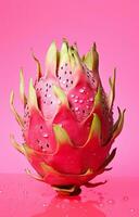 AI generated Half of dragon fruit on a pastel pink background photo