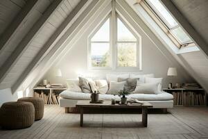 AI generated interior design spacious bright studio apartment in Scandinavian style photo