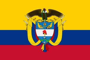 The official current flag and coat of arms of Republic of Colombia. State flag of Colombia. Illustration. photo