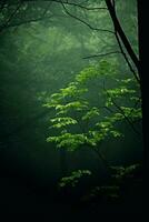 AI generated a serene forest scene bathed in soft, diffused light photo