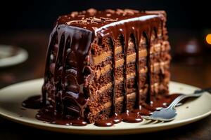 AI generated Delicious slice of chocolate cake photo