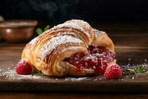 AI generated A visually enticing shot captures a raspberryfilled croissant photo