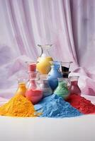 AI generated Colorful paint powders pigments, complementary colors background photo