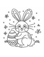 AI generated beautiful easter bunny with easter egg coloring page for kids for easter photo