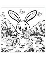 AI generated beautiful easter bunny with easter egg coloring page for kids for easter photo