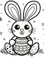 AI generated beautiful easter bunny with easter egg coloring page for kids for easter photo