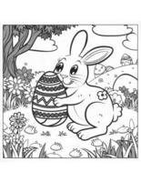 AI generated beautiful easter bunny with easter egg coloring page for kids for easter photo