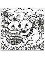 AI generated beautiful easter bunny with easter egg coloring page for kids for easter photo