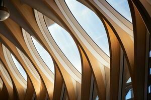 AI generated Saw tooth industrial shed roof against blue sky photo