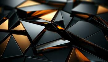 AI generated Abstract gold and black triangular shapes background. Generative AI photo