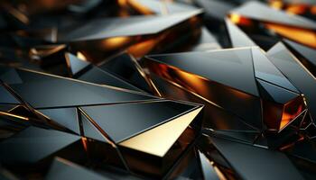 AI generated Abstract gold and black triangular shapes background. Generative AI photo