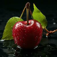 AI generated Fresh Ripe Cherry on Black background, Juicy and tasty Fruit, Healthy Food photo
