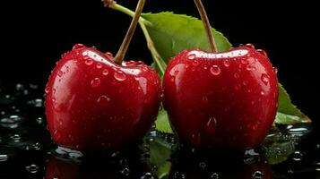 AI generated Fresh Ripe Cherry on Black background, Juicy and tasty Fruit, Healthy Food photo