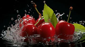 AI generated Fresh Ripe Cherry with Splash effect, Juicy and tasty Fruit, Healthy Food photo