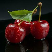 AI generated Fresh Ripe Cherry on Black background, Juicy and tasty Fruit, Healthy Food photo