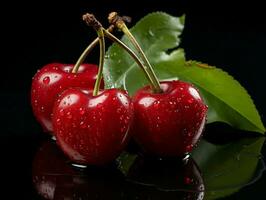 AI generated Fresh Ripe Cherry on Black background, Juicy and tasty Fruit, Healthy Food photo