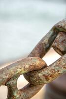 The old and rusted chain. Close up.Vertical view photo