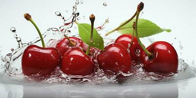 AI generated Fresh Ripe Cherry with Splash effect, Juicy and tasty Fruit, Healthy Food photo