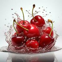 AI generated Fresh Ripe Cherry with Splash effect, Juicy and tasty Fruit, Healthy Food photo