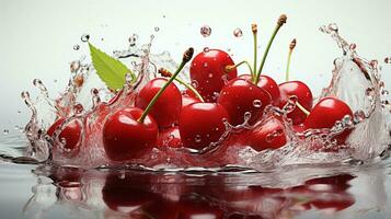 AI generated Fresh Ripe Cherry with Splash effect, Juicy and tasty Fruit, Healthy Food photo