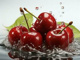 AI generated Fresh Ripe Cherry with Splash effect, Juicy and tasty Fruit, Healthy Food photo