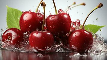 AI generated Fresh Ripe Cherry with Splash effect, Juicy and tasty Fruit, Healthy Food photo