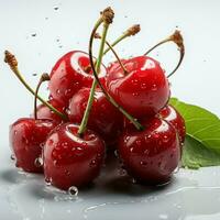 AI generated Fresh Ripe Cherry with Splash effect, Juicy and tasty Fruit, Healthy Food photo