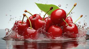 AI generated Fresh Ripe Cherry with Splash effect, Juicy and tasty Fruit, Healthy Food photo