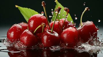 AI generated Fresh Ripe Cherry with Splash effect, Juicy and tasty Fruit, Healthy Food photo