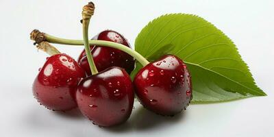 AI generated Fresh Ripe Cherry on white background, Juicy and tasty Fruit, Healthy Food photo