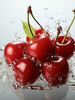 AI generated Fresh Ripe Cherry with Splash effect, Juicy and tasty Fruit, Healthy Food photo