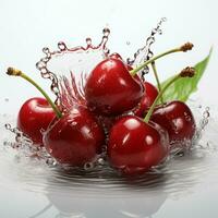 AI generated Fresh Ripe Cherry with Splash effect, Juicy and tasty Fruit, Healthy Food photo