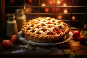 AI generated Freshly baked strawberry sweet pie photo