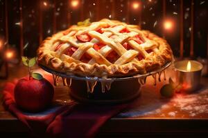 AI generated Freshly baked strawberry sweet pie photo