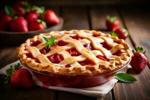 AI generated Freshly baked strawberry sweet pie photo