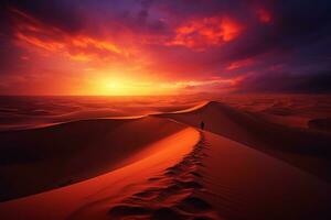 AI generated Beautiful sunset over the sand dunes in the Arabian Empty Quarter Desert photo