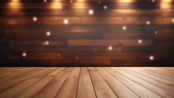 AI generated wood wall empty room mock-up, ai photo